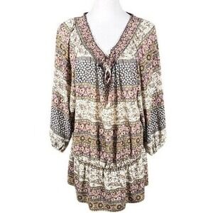 JW Woman Floral Paisley Patchwork Tunic Top Purple Brown Boho 2X